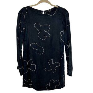 Madewell XS Black & White Floral Shift Mini Dress Long Sleeve NWT